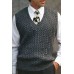 Men's Cable V-Neck Sweater Solid Color Casual Knit Vest