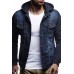 Men's Knit Hooded Denim Jacket Fashion Stitching Denim Coat